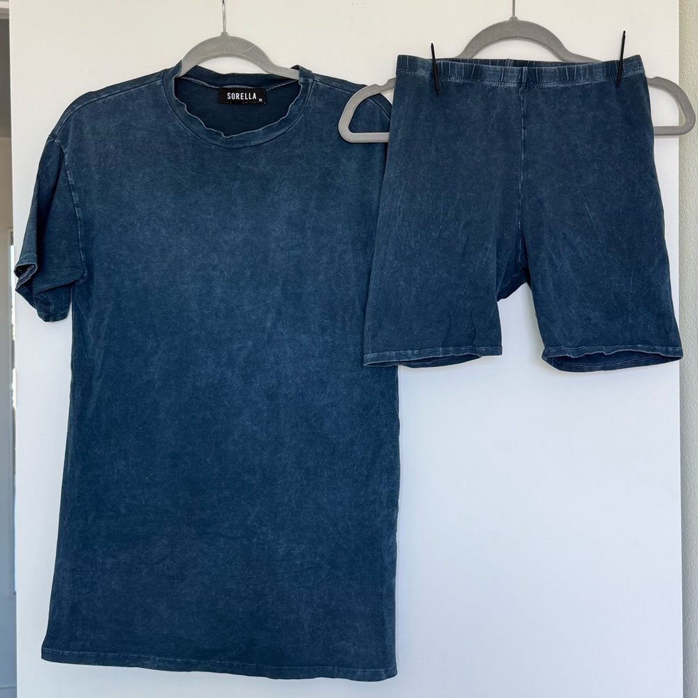 Sorella Boutique Blue Acid Wash Shorts T-Shirt Set